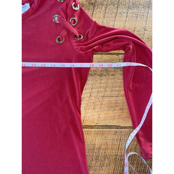 Womens Carmen Marc Valvo Brick Red Long Sleeve Slinky‎ Soft Grommet Dress Small - Picture 5 of 7